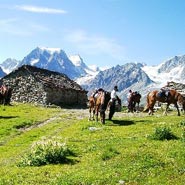 Randonn�e �questre dans les Alpes valaisanes, Suisse